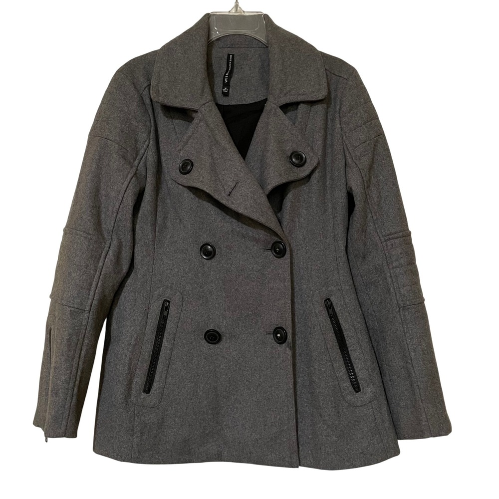 W118‎ by Walter Baker Gray Wool Blend Pea Coat Size M – Zip Sleeve Detail